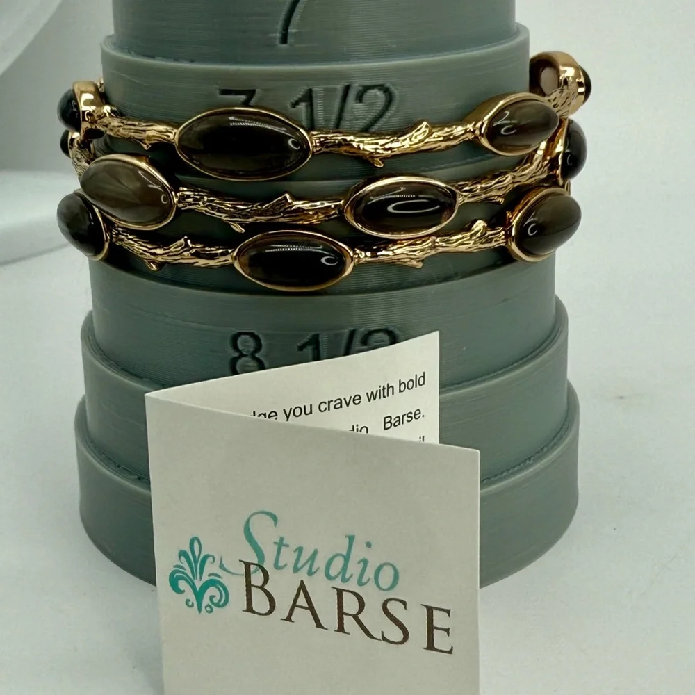 NWT Studio Barse Smoky Quartz Bangles – Set of 3 – Gold Tone – Size 8 - Picture 14 of 14
